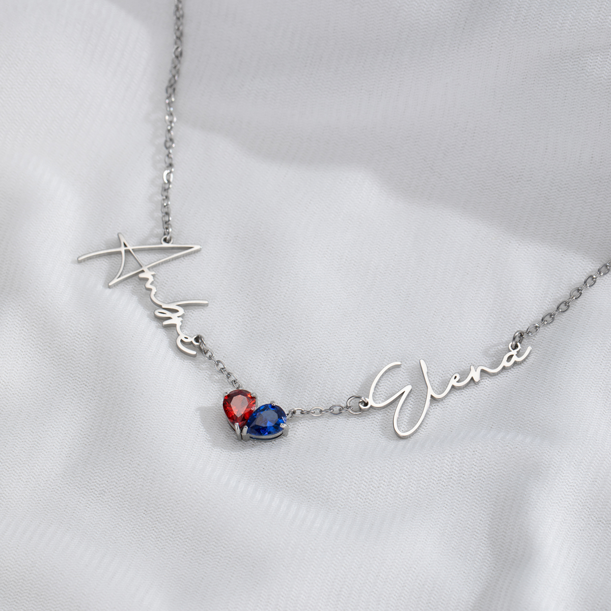 Customized Double Name & Birthstone Necklace