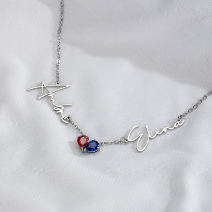 Customized Double Name & Birthstone Necklace