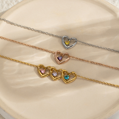 Customized Birthstone Name Engraved Heart Shape Pendant Necklace