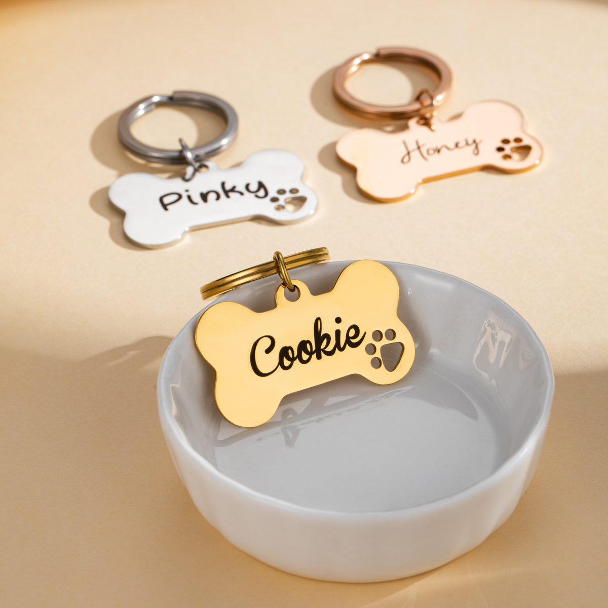 Custom Name Keychain in the Shape of a Dog Bone