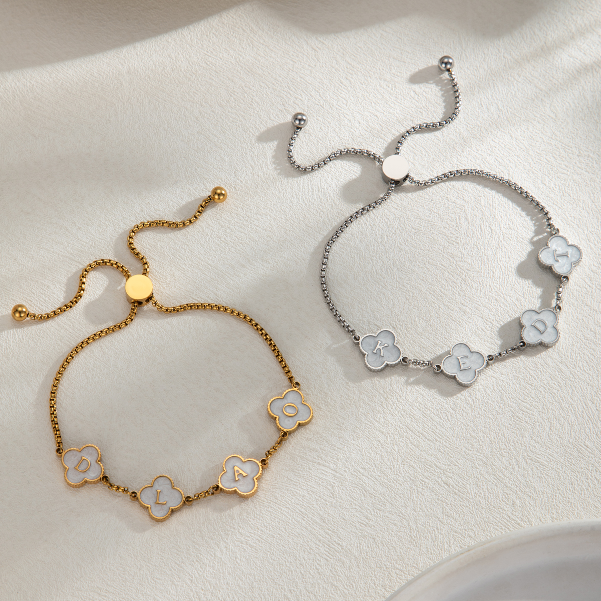 Custom Four-leaf Clover Oil Drip Letters Bracelet