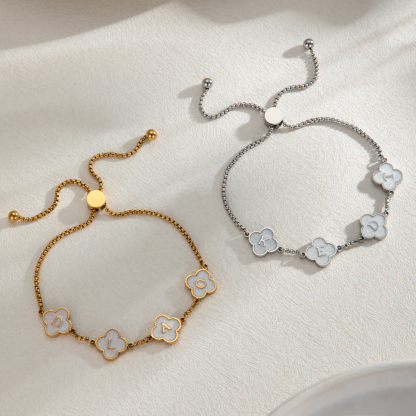 Custom Four-leaf Clover Oil Drip Letters Bracelet