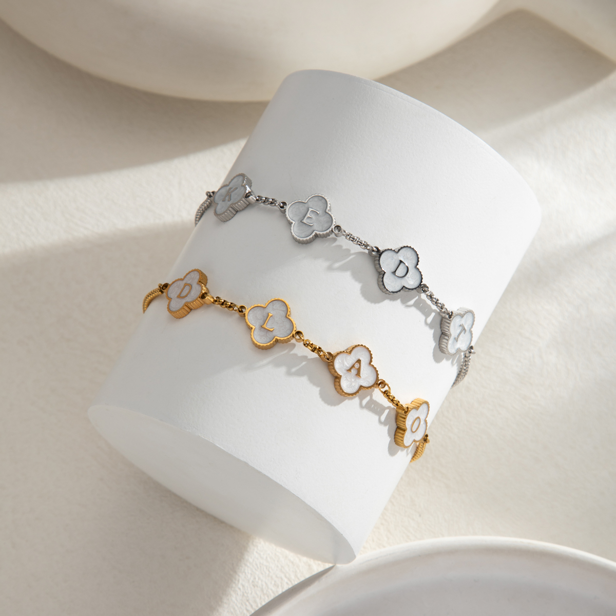 Custom Four-leaf Clover Oil Drip Letters Bracelet