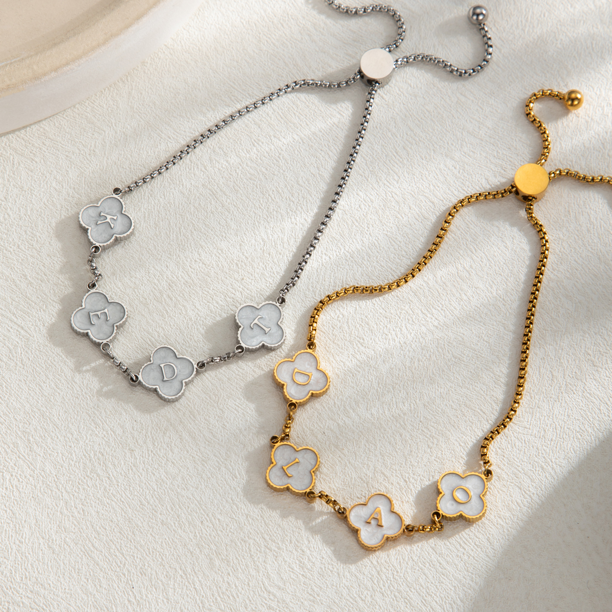 Custom Four-leaf Clover Oil Drip Letters Bracelet