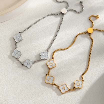 Custom Four-leaf Clover Oil Drip Letters Bracelet