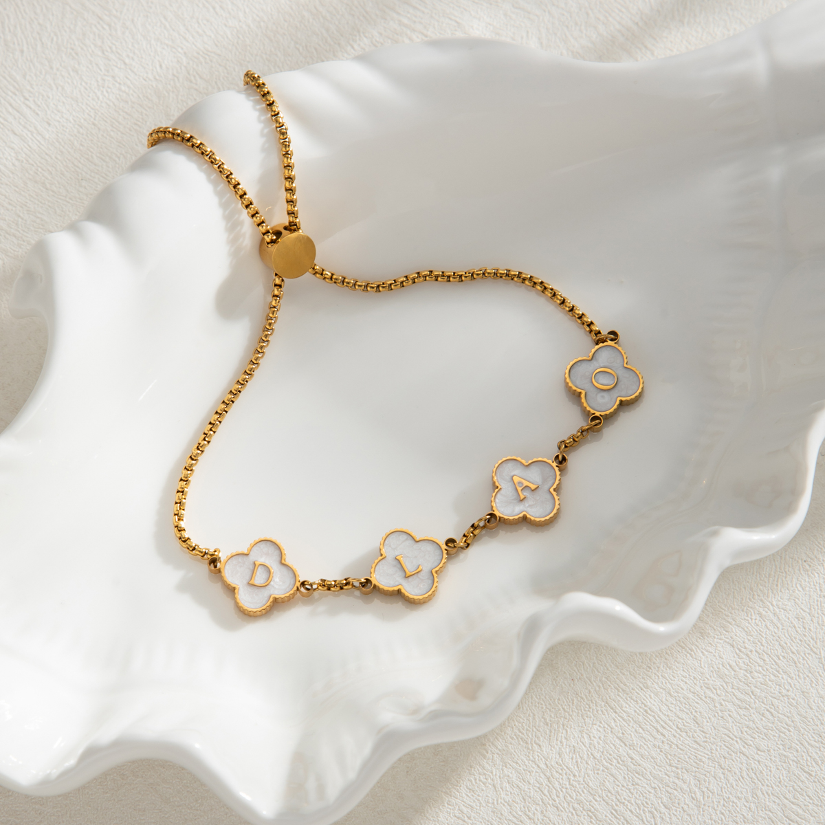 Custom Four-leaf Clover Oil Drip Letters Bracelet