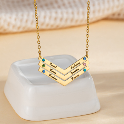 V Shaped Custom Name Necklace with Birthstone