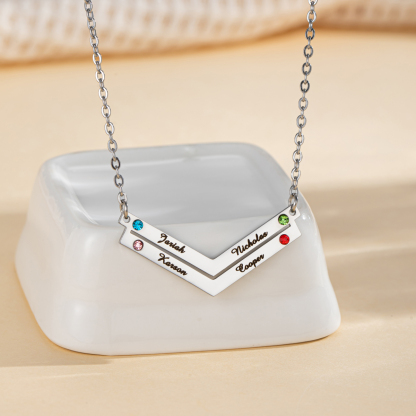 V Shaped Custom Name Necklace with Birthstone