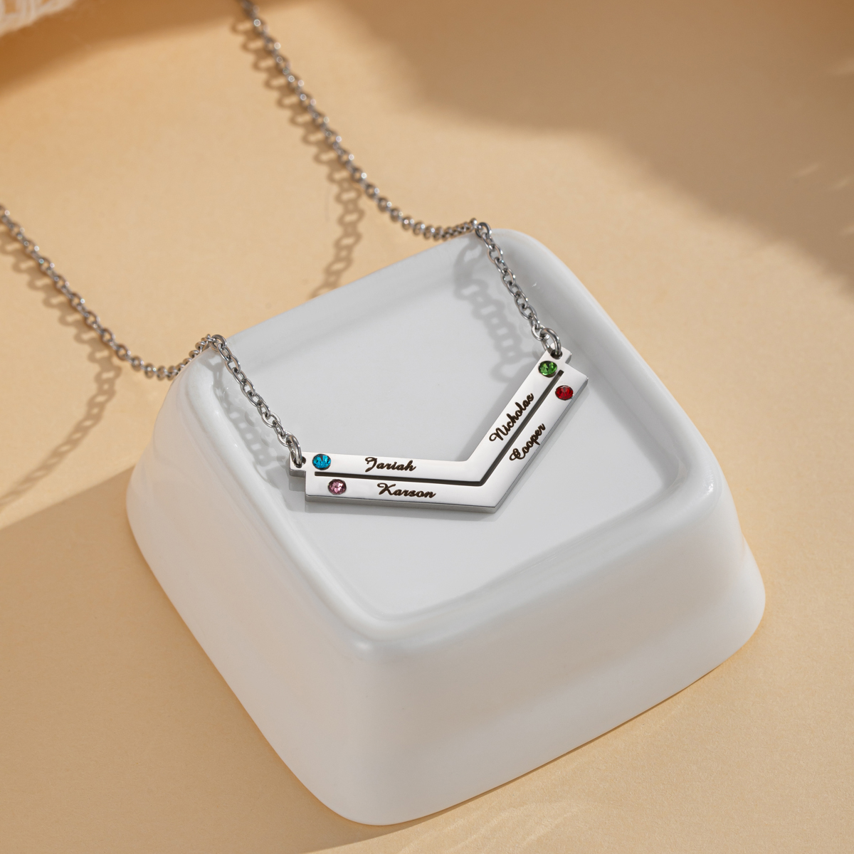 V Shaped Custom Name Necklace with Birthstone
