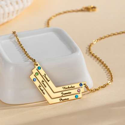 V Shaped Custom Name Necklace with Birthstone