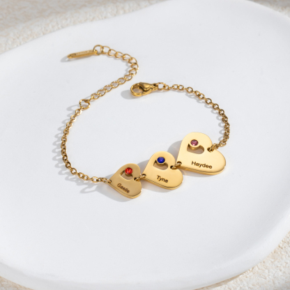 Customized Bracelet with Multiple Names, Hearts and Birthstones