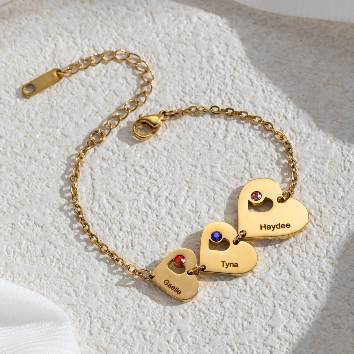 Customized Bracelet with Multiple Names, Hearts and Birthstones
