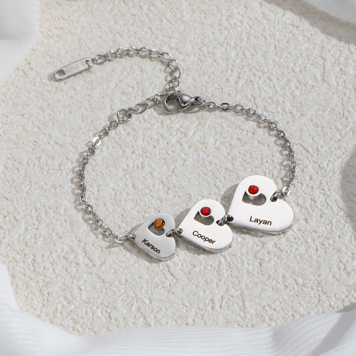 Customized Bracelet with Multiple Names, Hearts and Birthstones