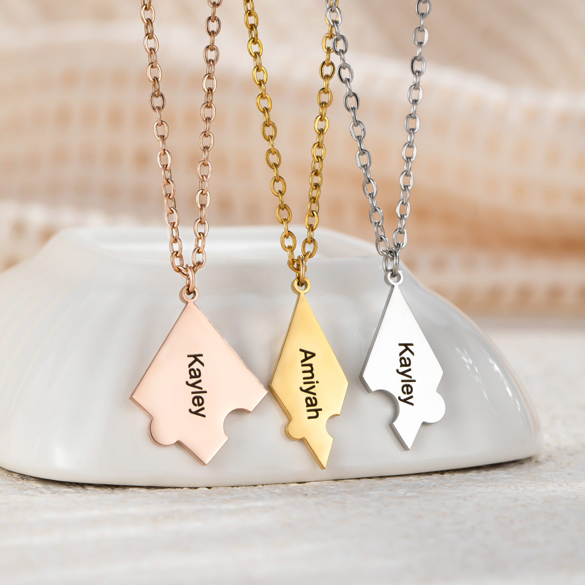 Customized Necklace with Snowflake Shape and Multiple Name Puzzles