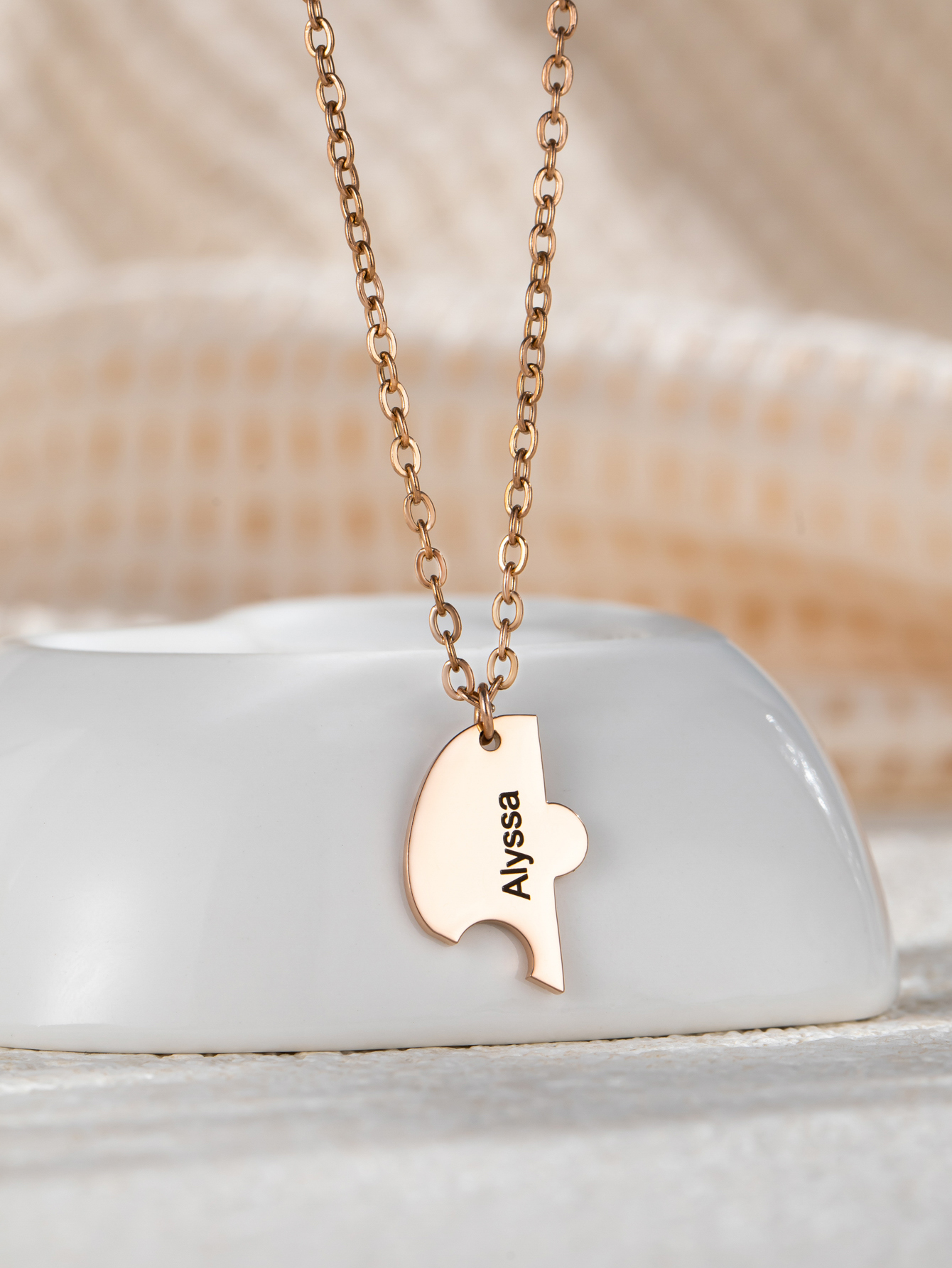 Customized Name Necklace with a Combination of Three Heart-shaped Puzzle Pieces