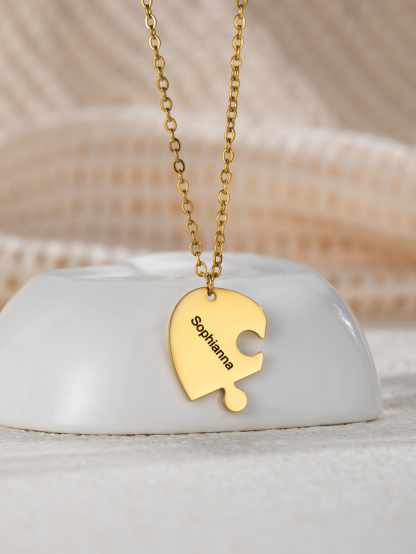 Customized Name Necklace with a Combination of Three Heart-shaped Puzzle Pieces