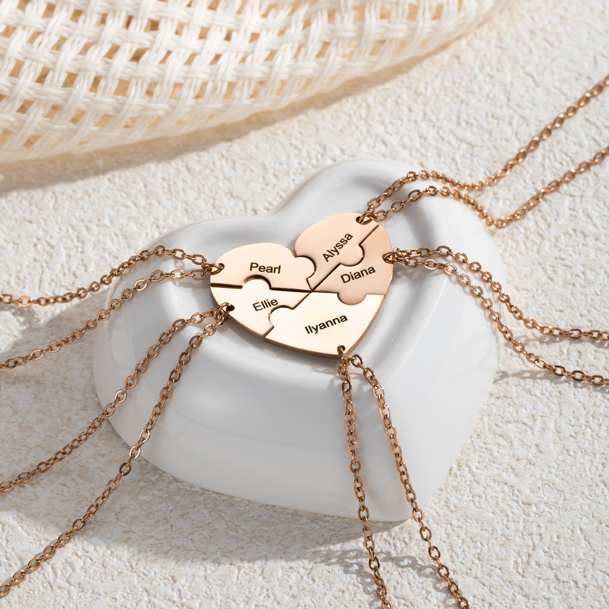 Customized Name Necklace with a Combination of Three Heart-shaped Puzzle Pieces