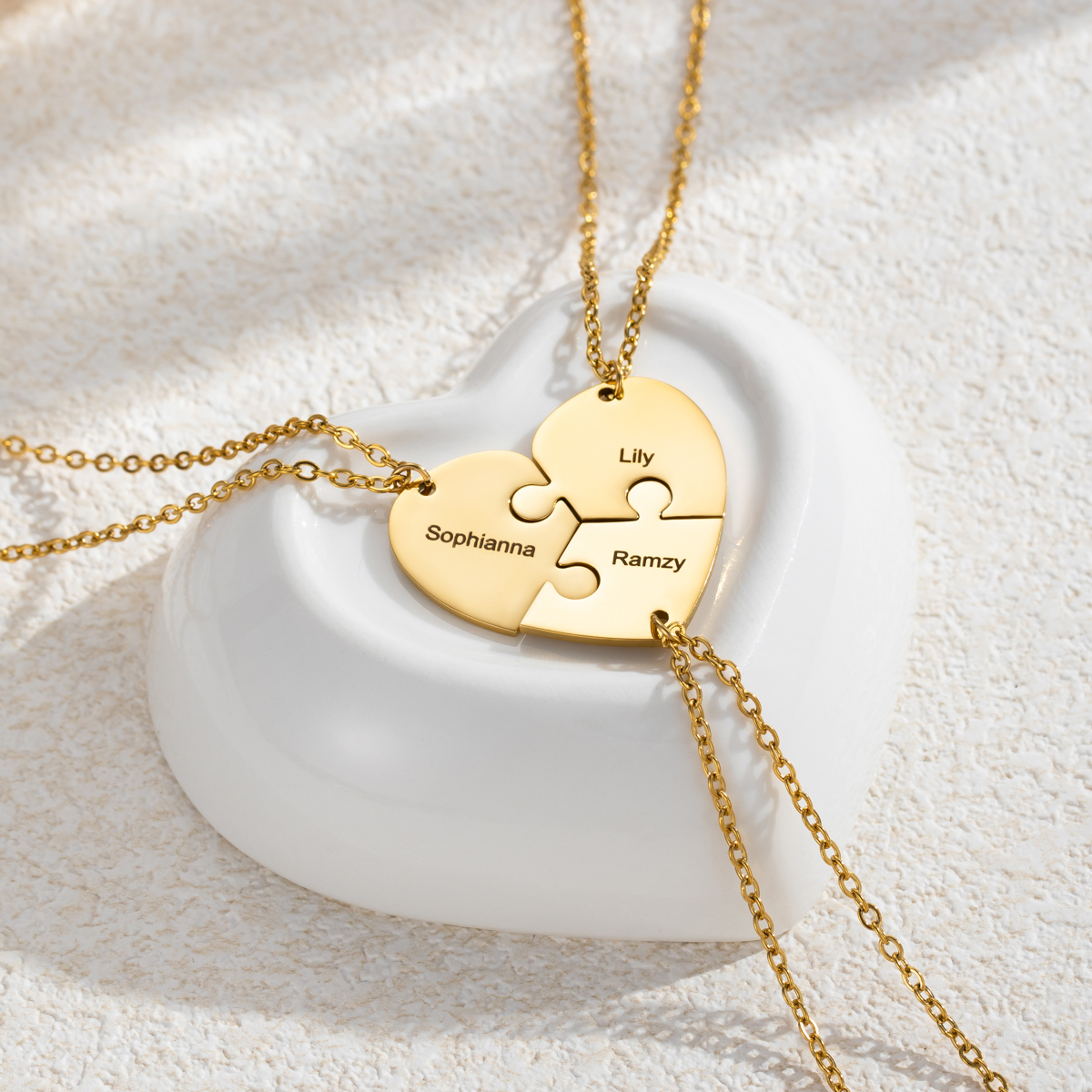 Customized Name Necklace with a Combination of Three Heart-shaped Puzzle Pieces