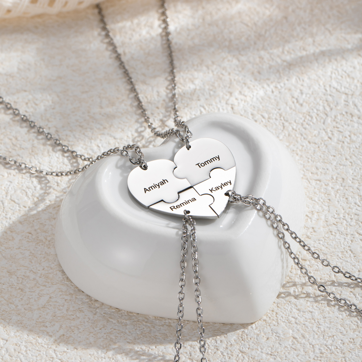 Customized Name Necklace with a Combination of Three Heart-shaped Puzzle Pieces