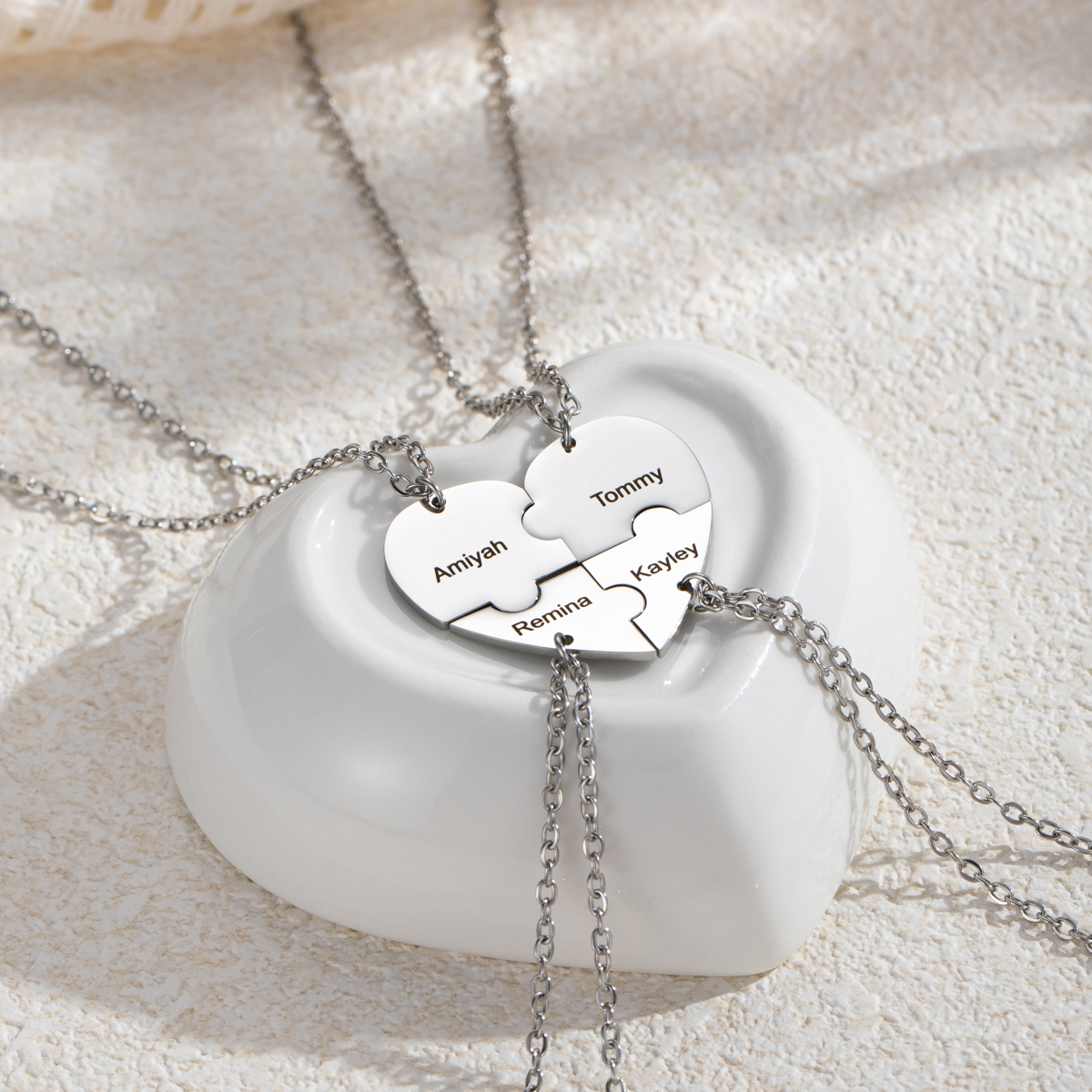 Customized Name Necklace with a Combination of Three Heart-shaped Puzzle Pieces