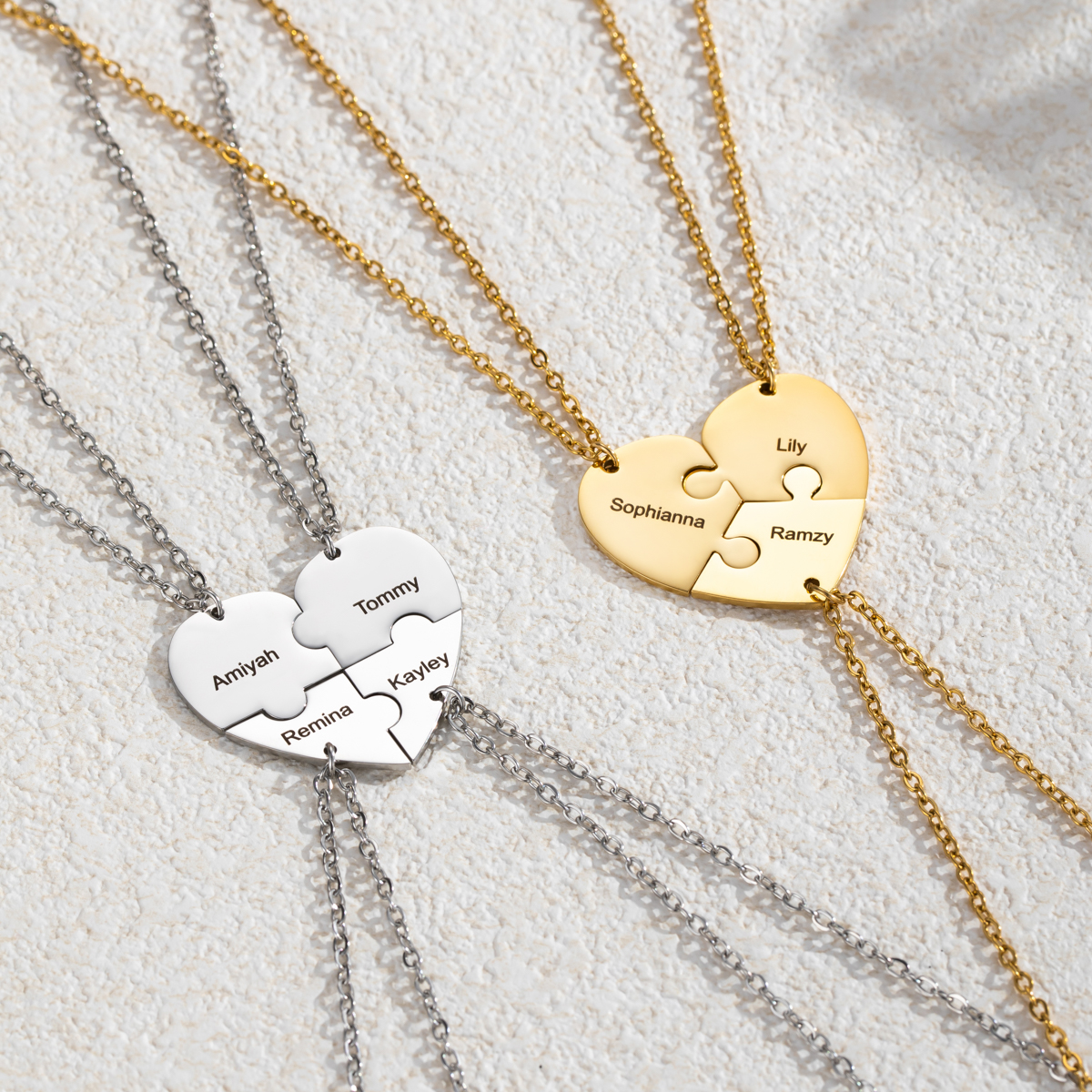Customized Name Necklace with a Combination of Three Heart-shaped Puzzle Pieces