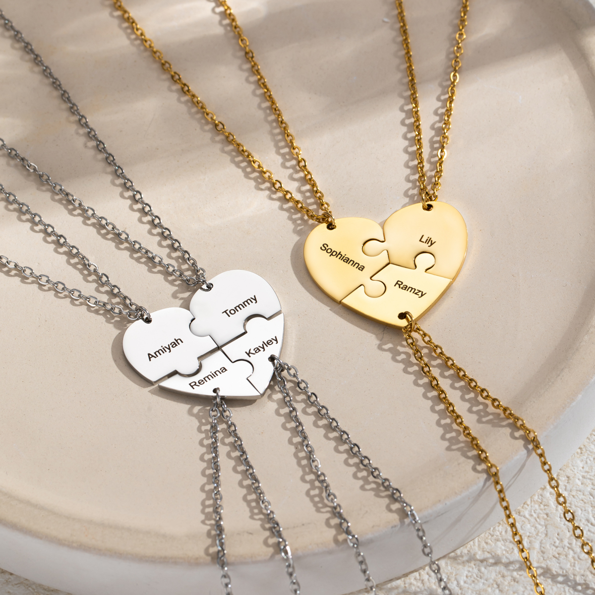 Customized Name Necklace with a Combination of Three Heart-shaped Puzzle Pieces