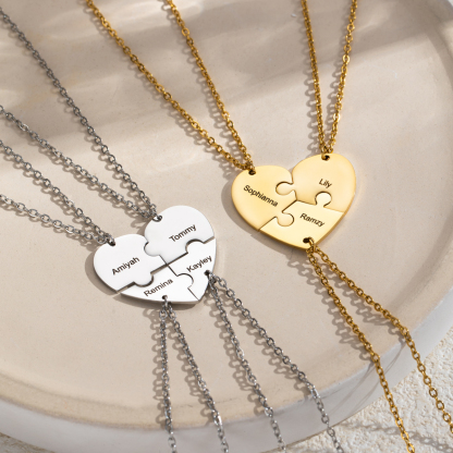 Customized Name Necklace with a Combination of Three Heart-shaped Puzzle Pieces