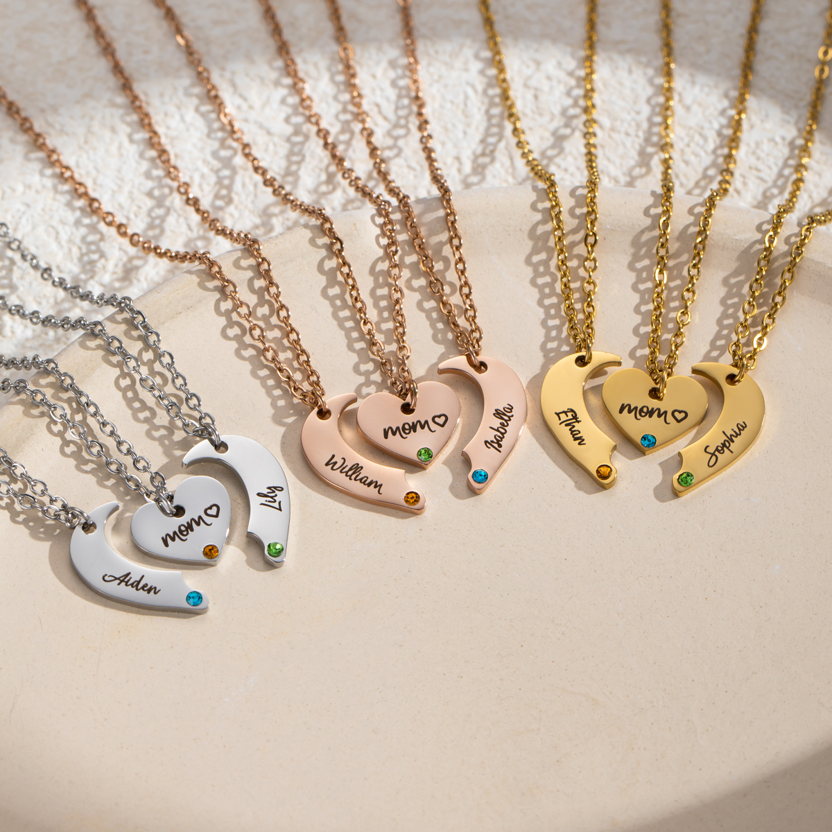 Customized Name Necklace with Three Puzzle Pieces: The Love of Parents in the Family 