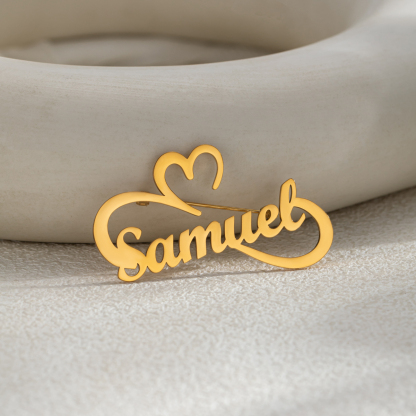 Custom Name Heart Ribbon Brooch