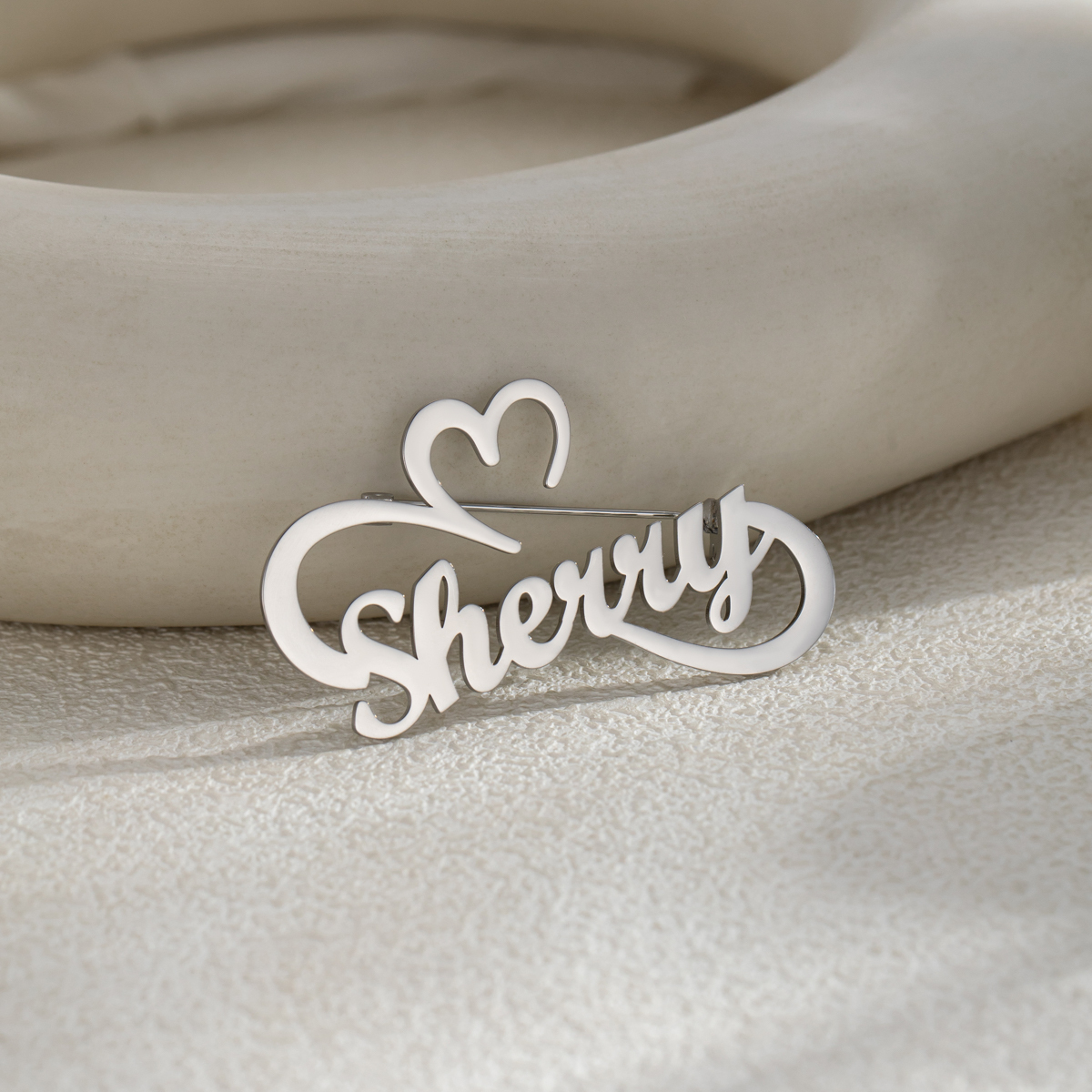 Custom Name Heart Ribbon Brooch