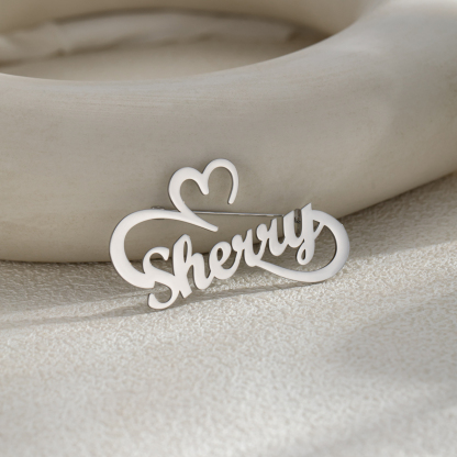 Custom Name Heart Ribbon Brooch
