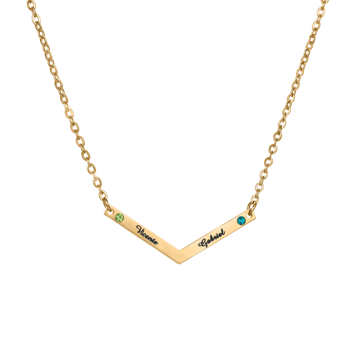 V Shaped Custom Name Necklace with Birthstone