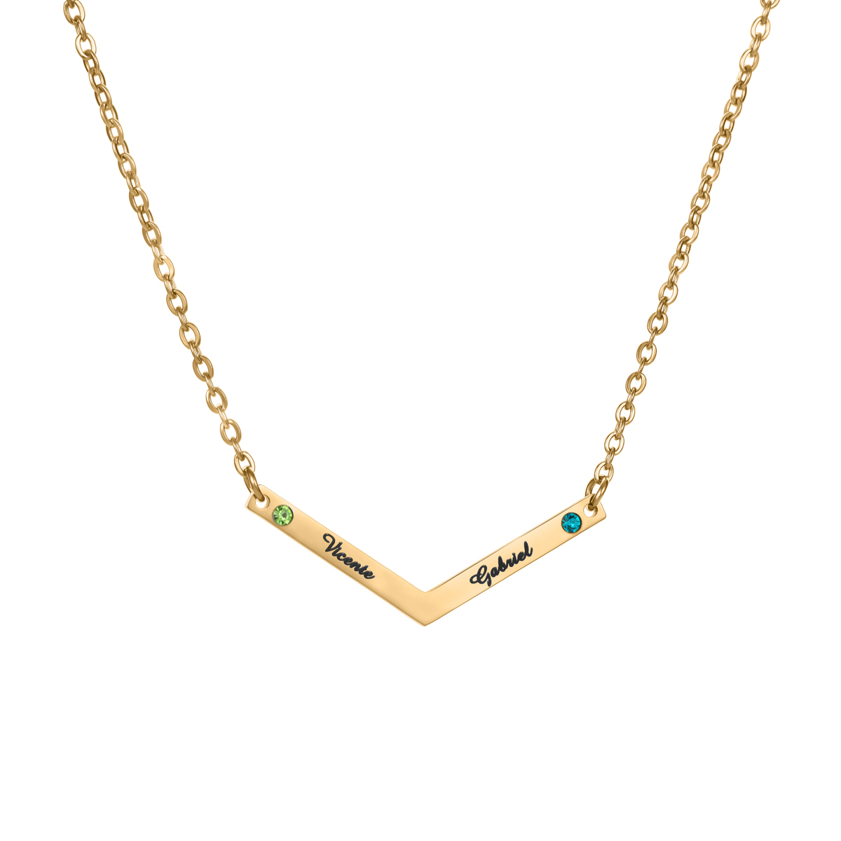 V Shaped Custom Name Necklace with Birthstone