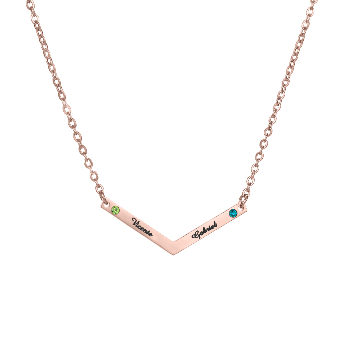 V Shaped Custom Name Necklace with Birthstone