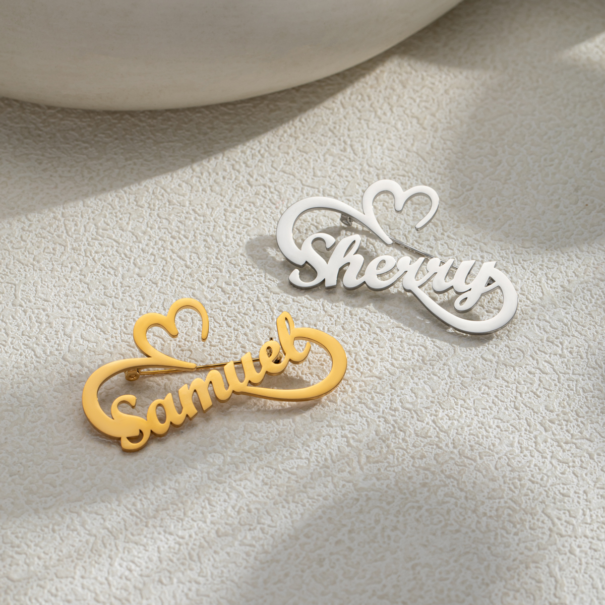 Custom Name Heart Ribbon Brooch