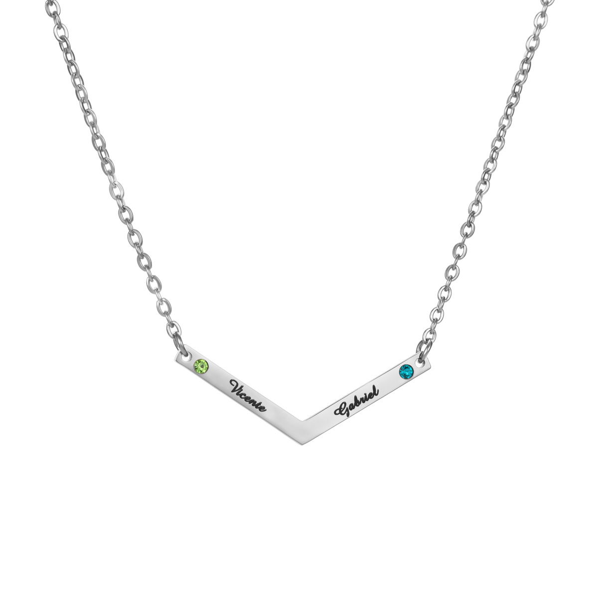 V Shaped Custom Name Necklace with Birthstone