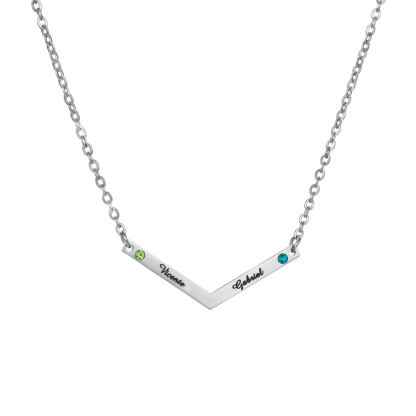 V Shaped Custom Name Necklace with Birthstone