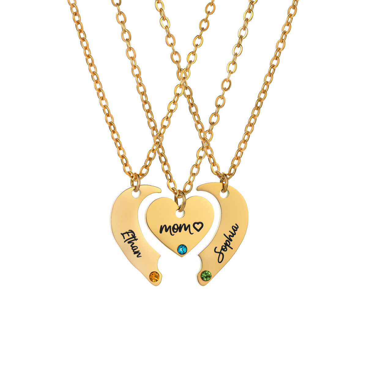 Customized Name Necklace with Three Puzzle Pieces: The Love of Parents in the Family 