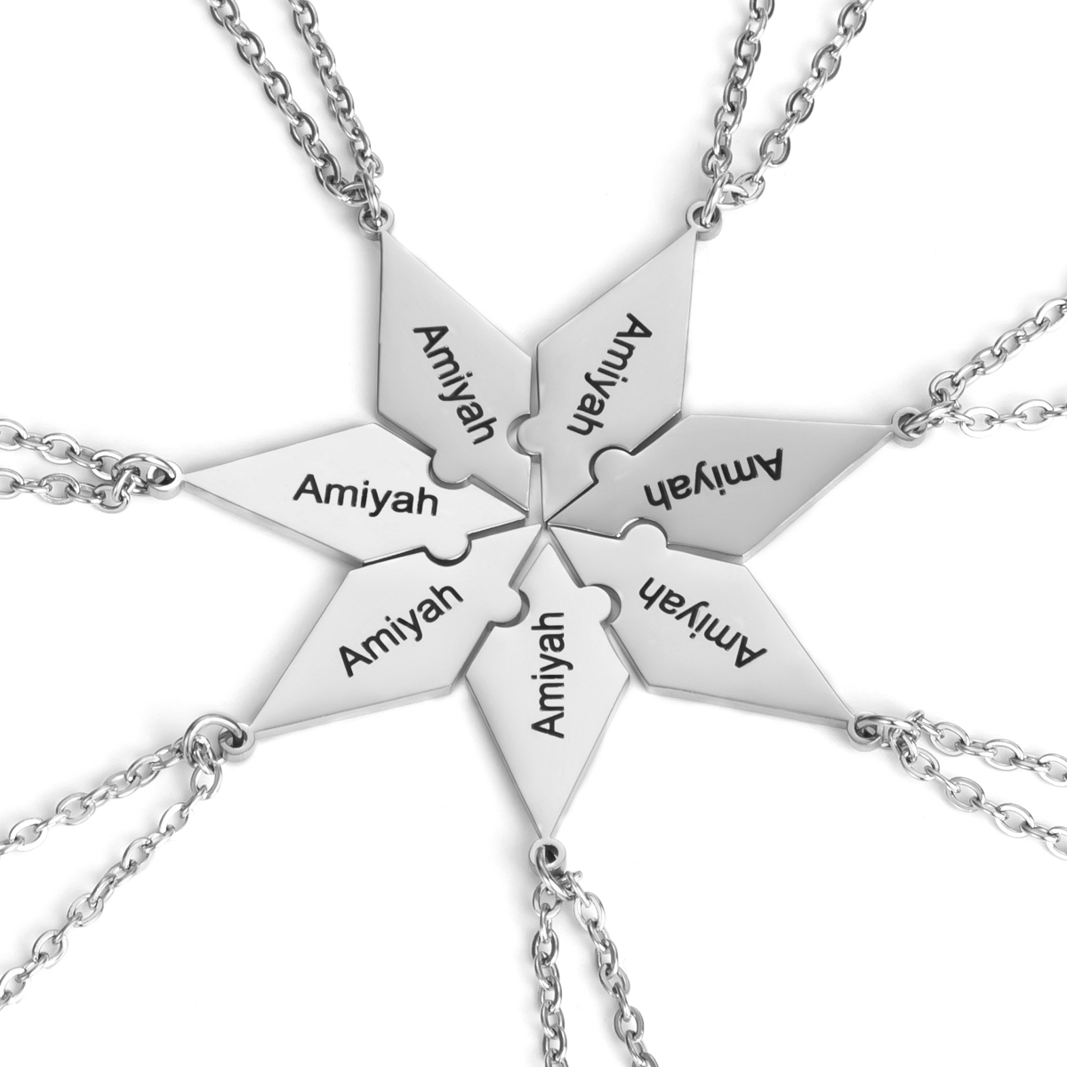Customized Necklace with Snowflake Shape and Multiple Name Puzzles