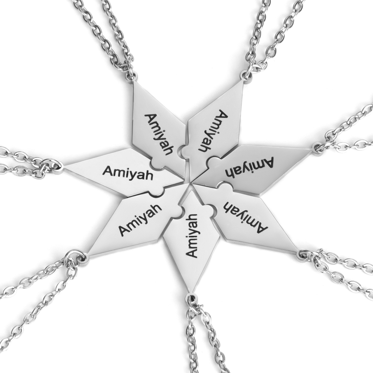 Customized Necklace with Snowflake Shape and Multiple Name Puzzles