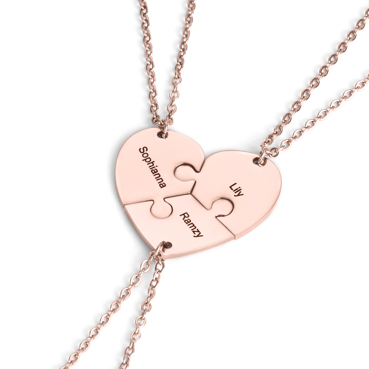 Customized Name Necklace with a Combination of Three Heart-shaped Puzzle Pieces