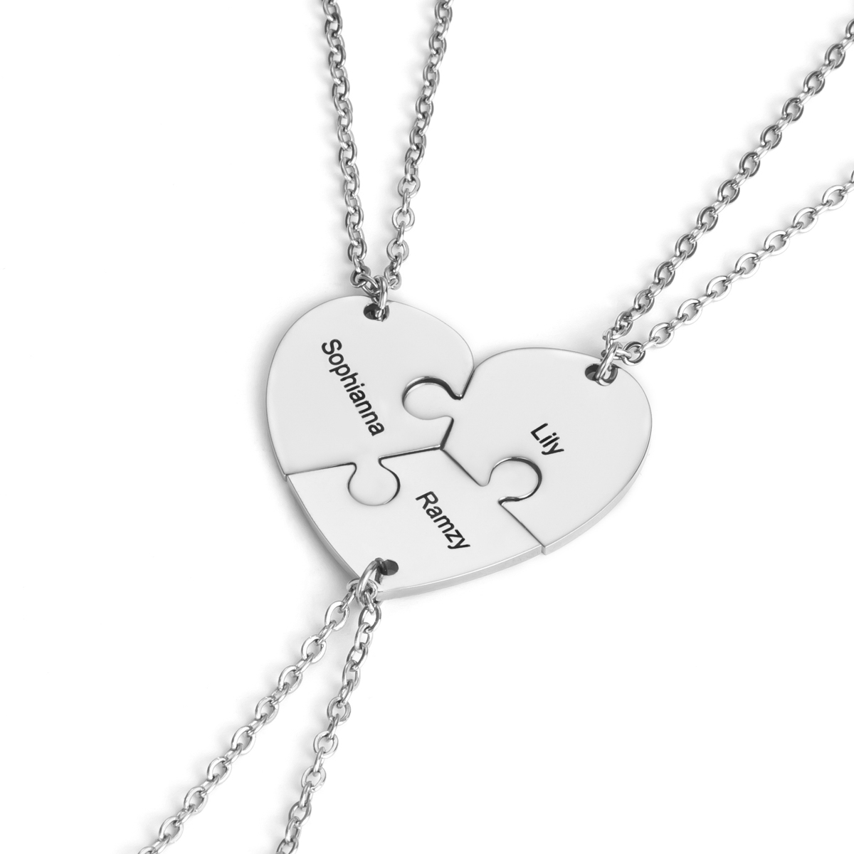 Customized Name Necklace with a Combination of Three Heart-shaped Puzzle Pieces