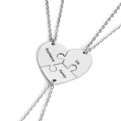 Customized Name Necklace with a Combination of Three Heart-shaped Puzzle Pieces
