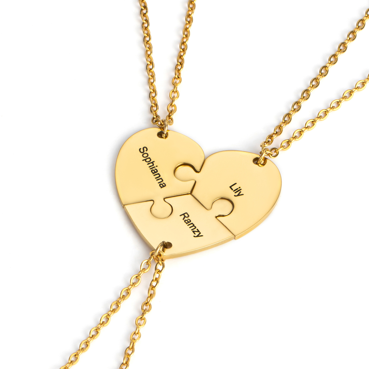 Customized Name Necklace with a Combination of Three Heart-shaped Puzzle Pieces