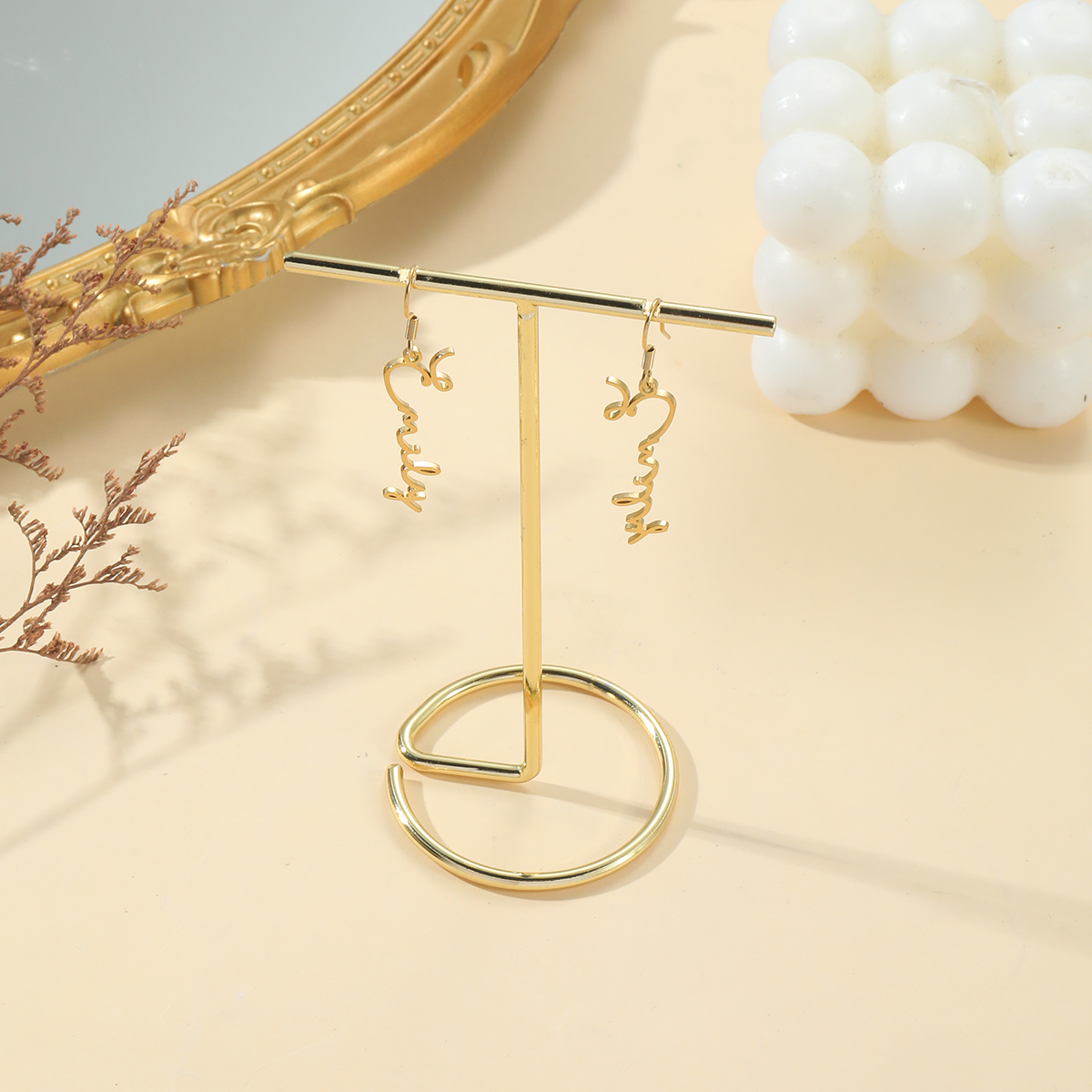 [Copy]Custom Name Birthstone Earrings with Long Strip Borders for Cool Girls