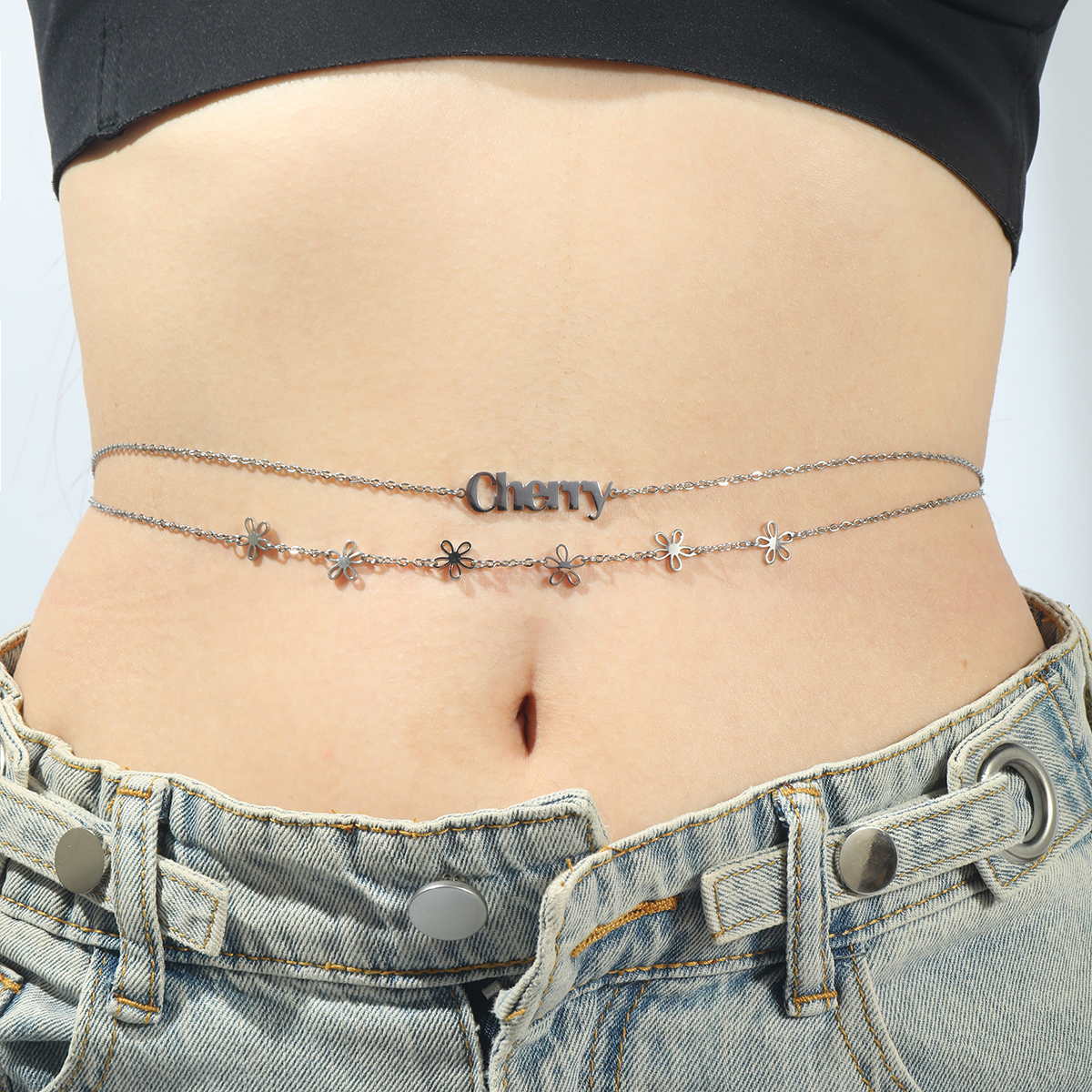 Custom Name Double-layer Flower Waist Chain 