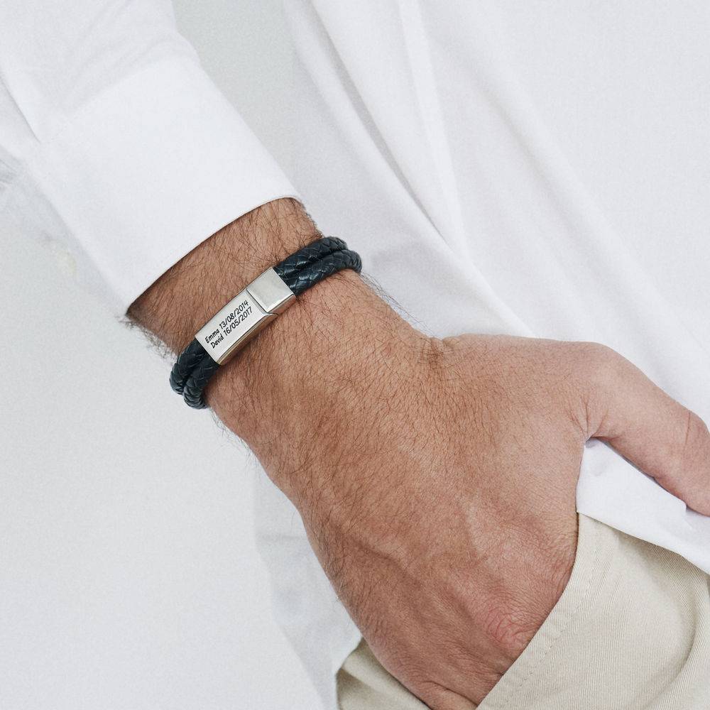 Men's Personalized Multiname Engraved Leather Cord Bracelet