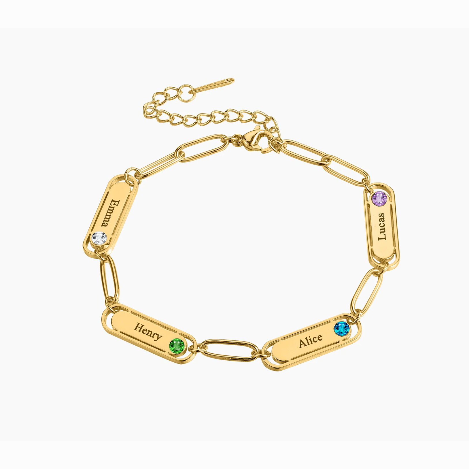 Custom Name Engraved Bracelet with Birthstone