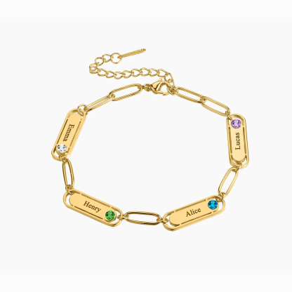 Custom Name Engraved Bracelet with Birthstone