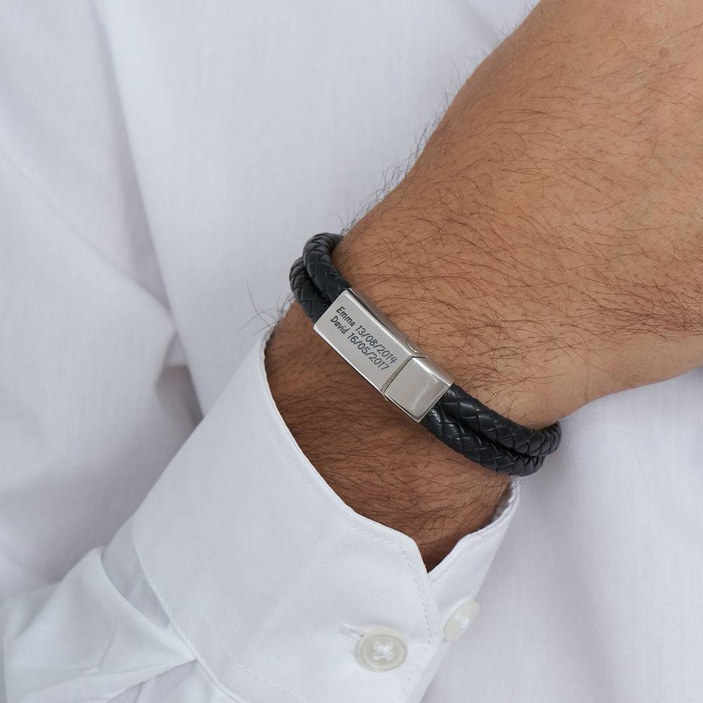 Men's Personalized Multiname Engraved Leather Cord Bracelet